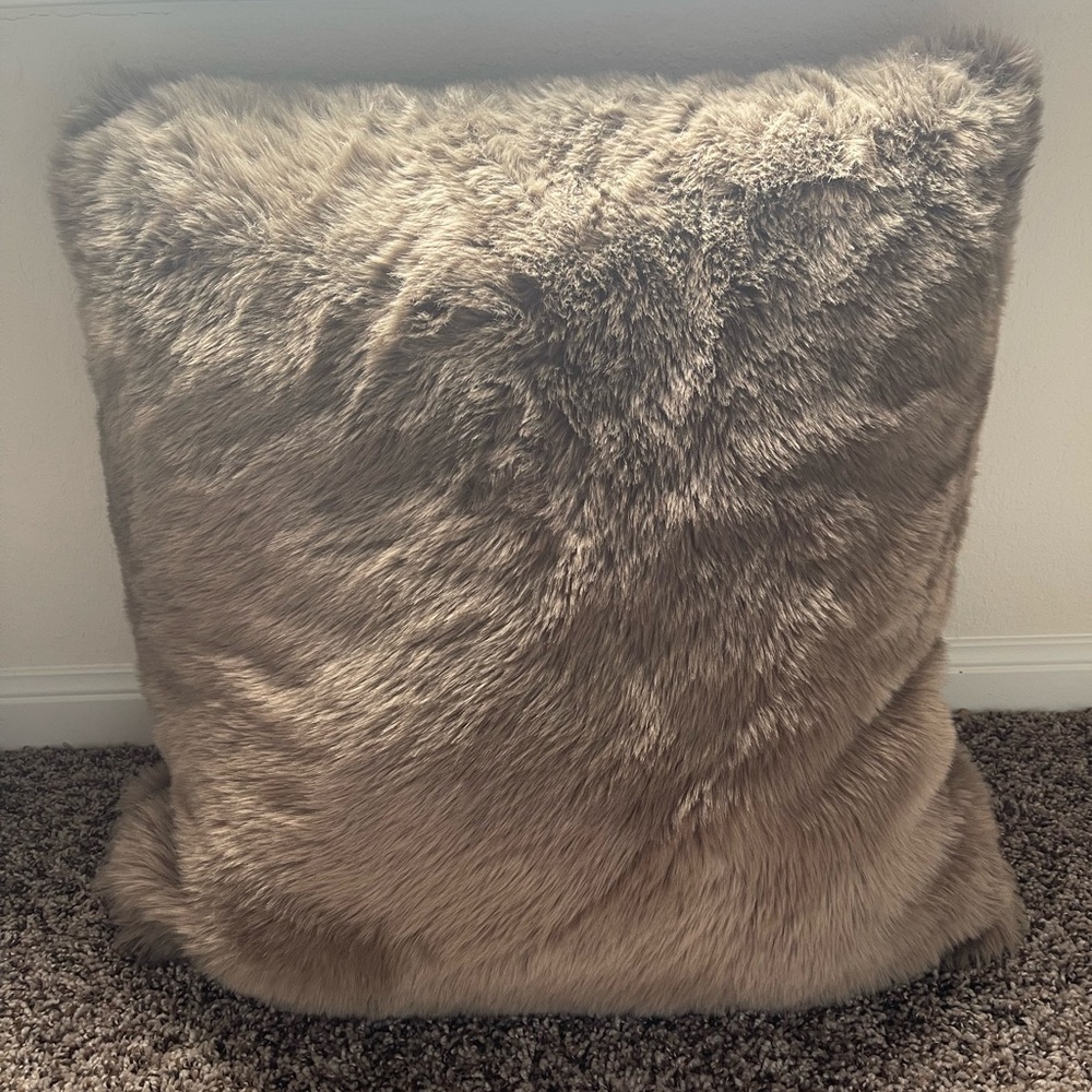 Faux Fur Accent Throw Pillow - Taupe Brown